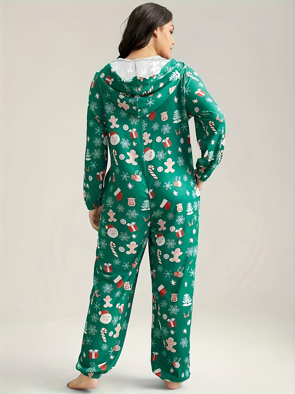 Pyjama grande taille, fermeture zippée, chaleur d'hiver, porté de face