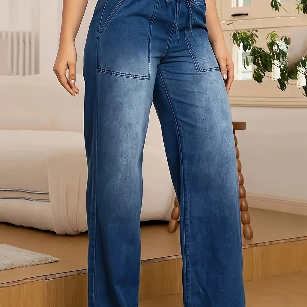 Jean grande taille, coupe droite, ceinture assortie, tombé fluide — matière : viscose