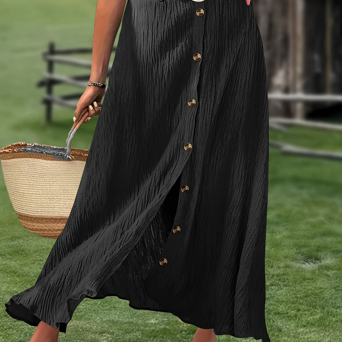 Robe grande taille, coupe évasée, ceinture assortie, ligne nette — matière : étoffe tissée Image