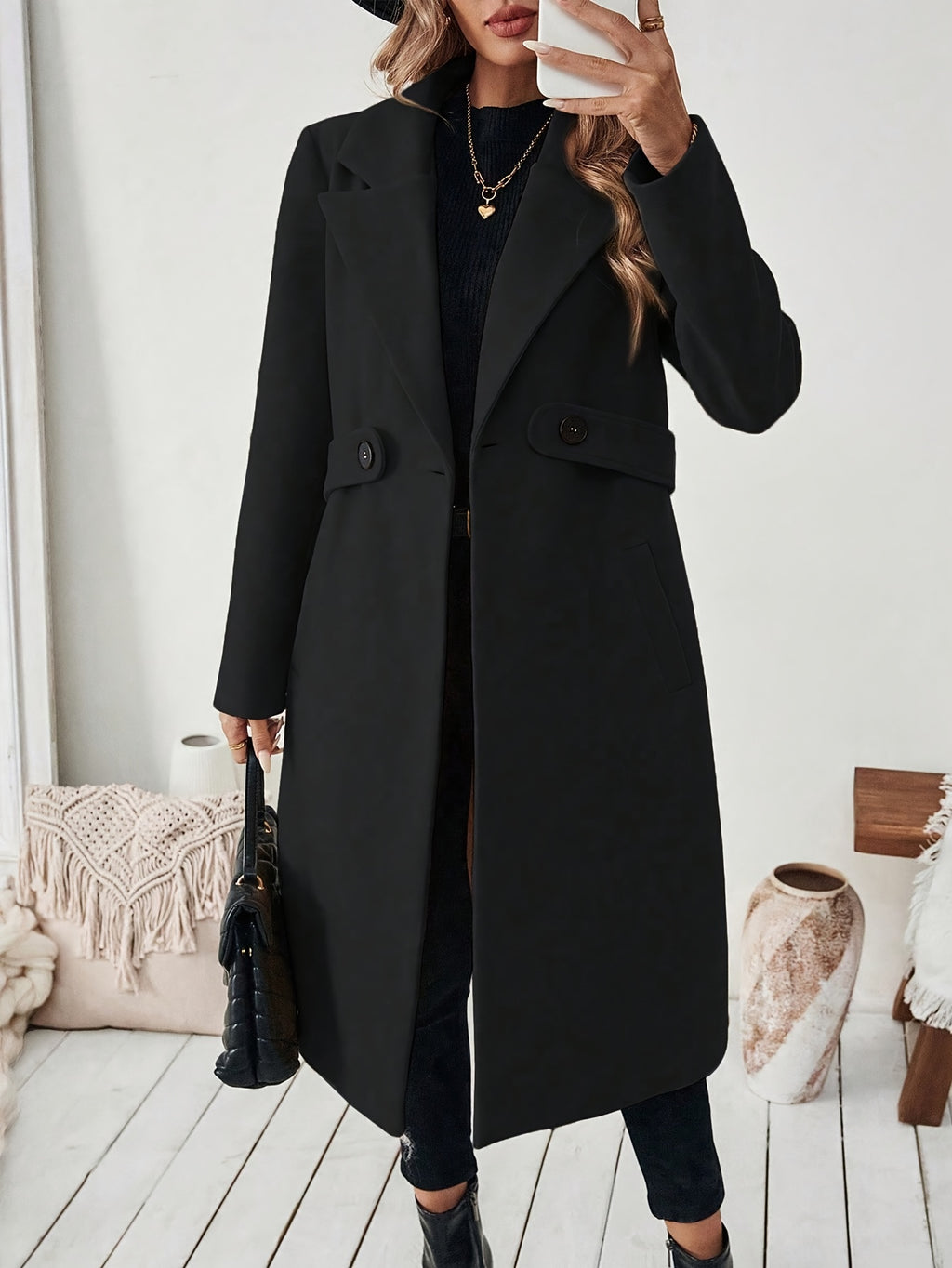 Manteau grande taille, boutonnage, poches pratiques, chaleur d'hiver, porté de face