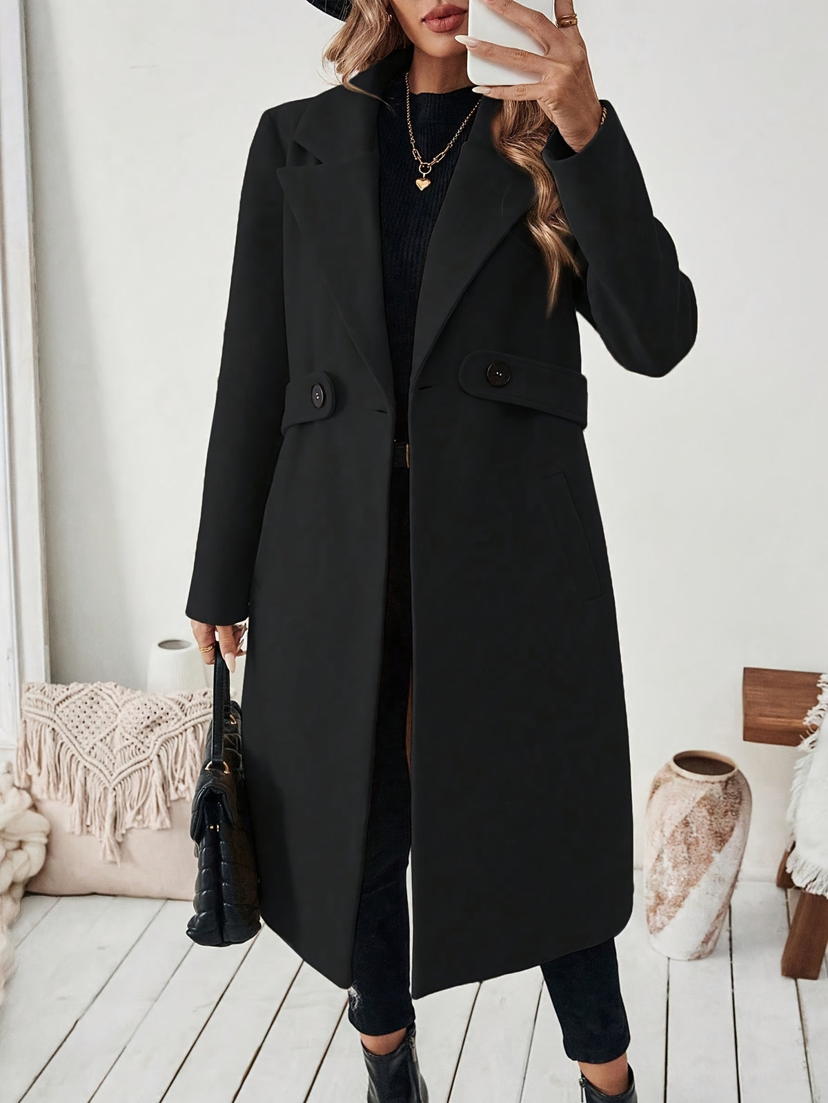 Manteau grande taille, boutonnage, poches pratiques, chaleur d'hiver, porté de face