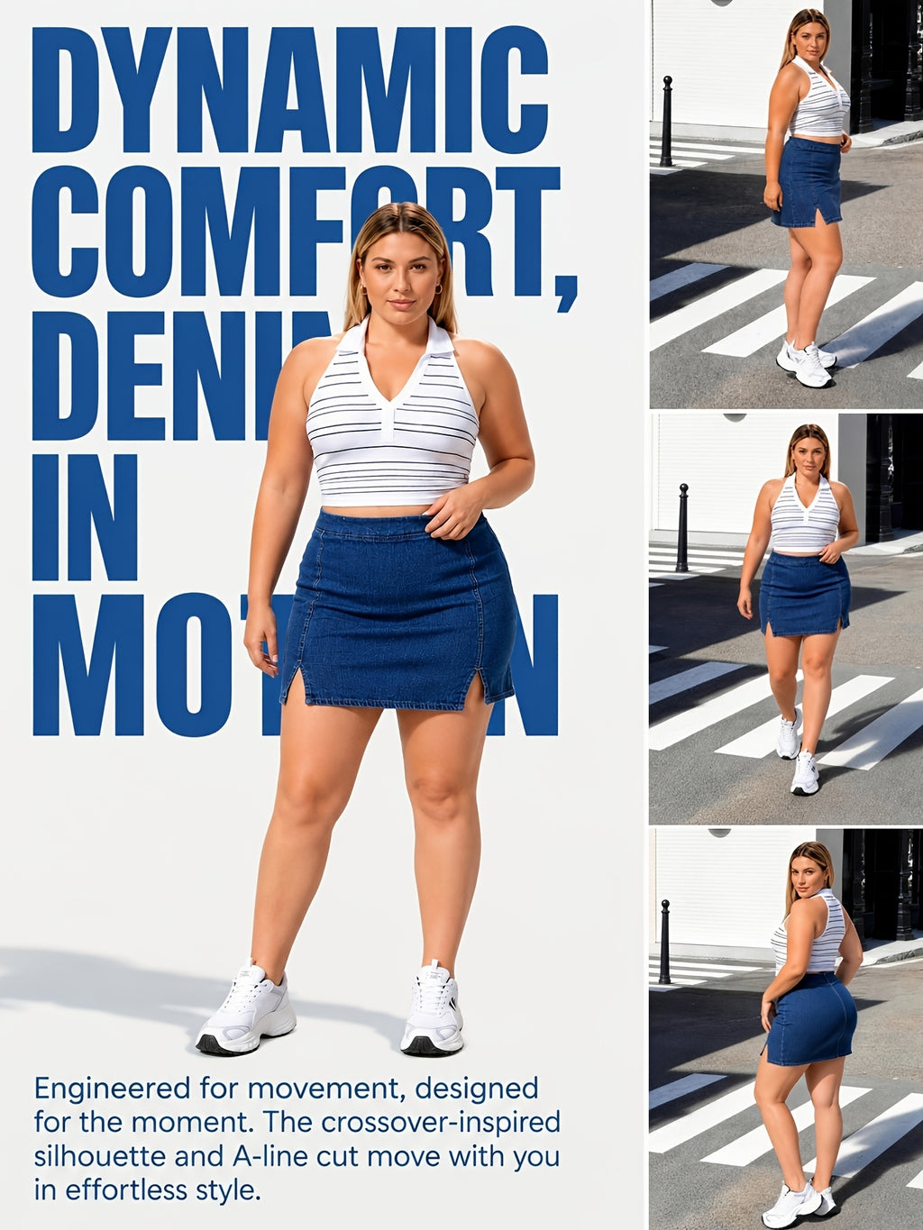 Jupe grande taille, coupe oversize, tenue franche, forte élasticité, visuel produit
