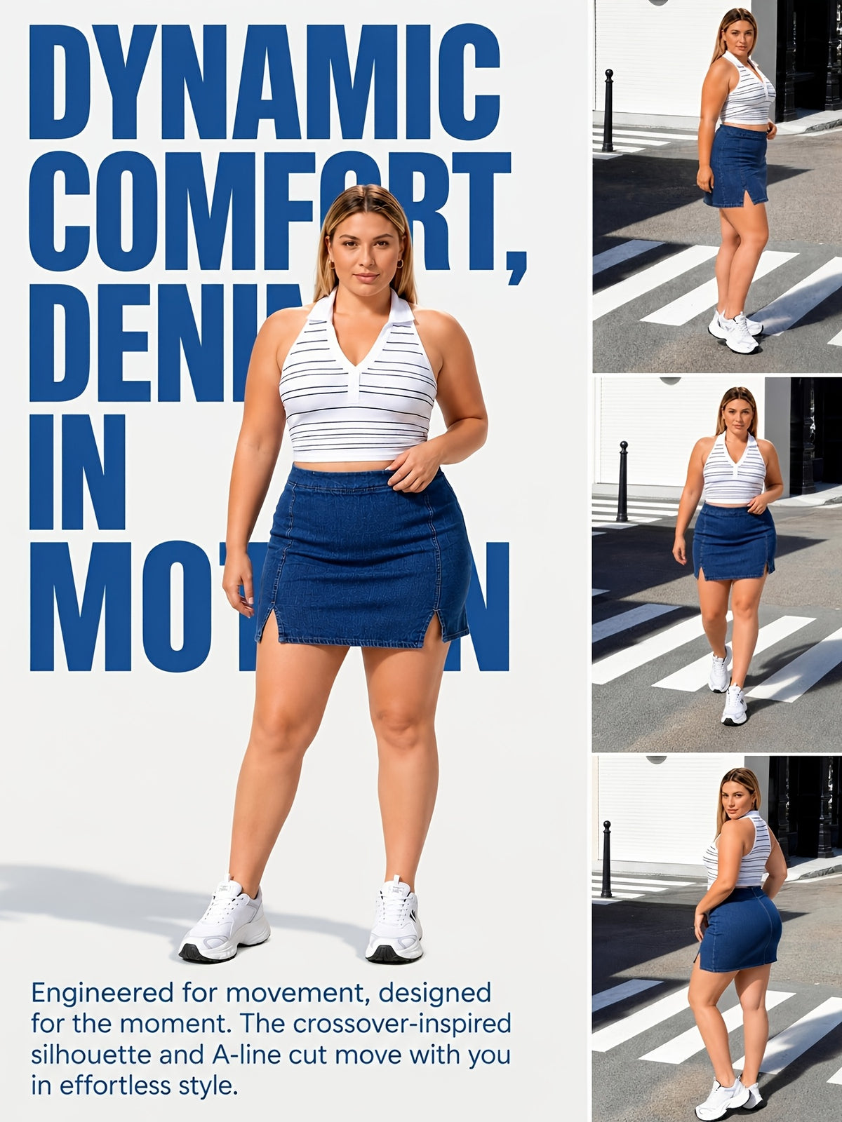 Jupe grande taille, coupe oversize, tenue franche, forte élasticité, visuel produit