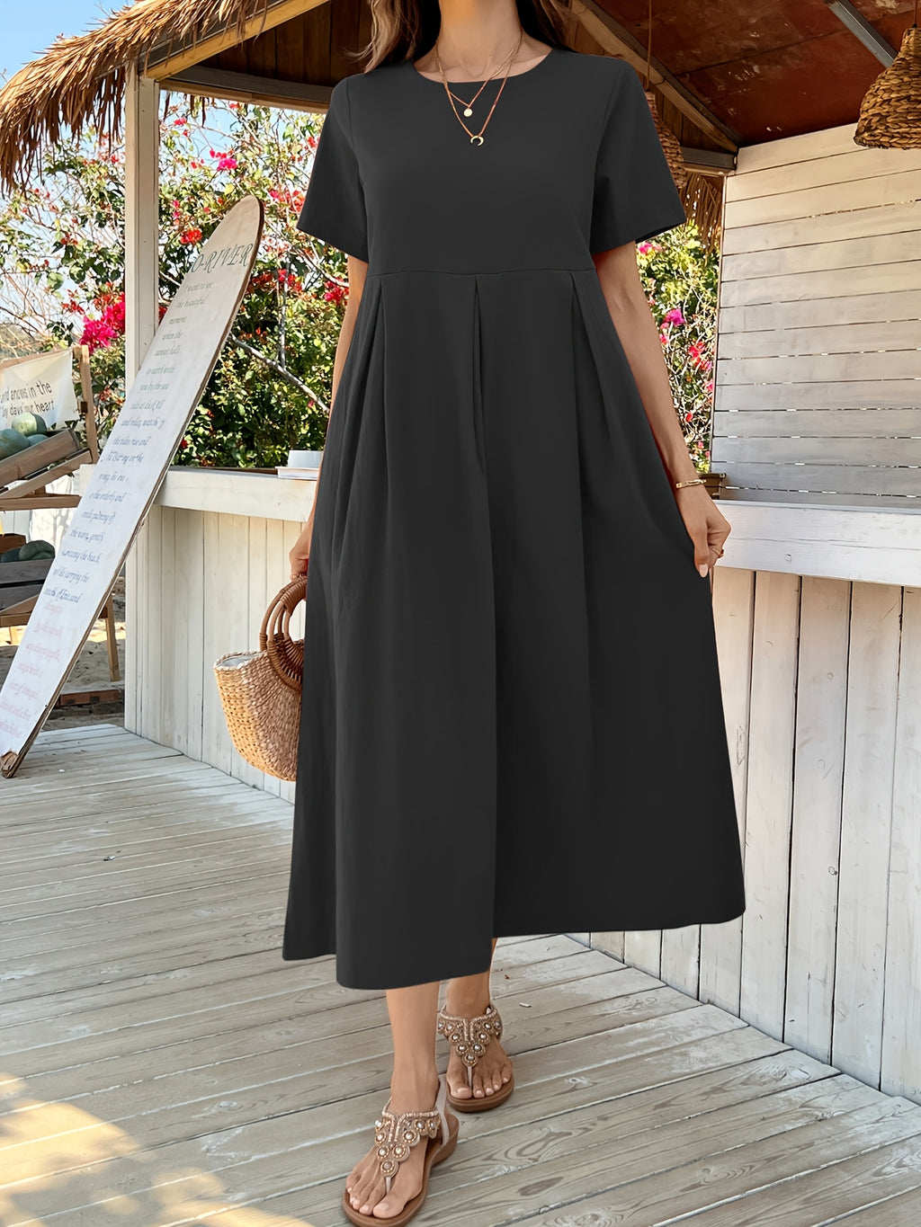 Robe longue en lin grande taille — Plis creux couchés et poches