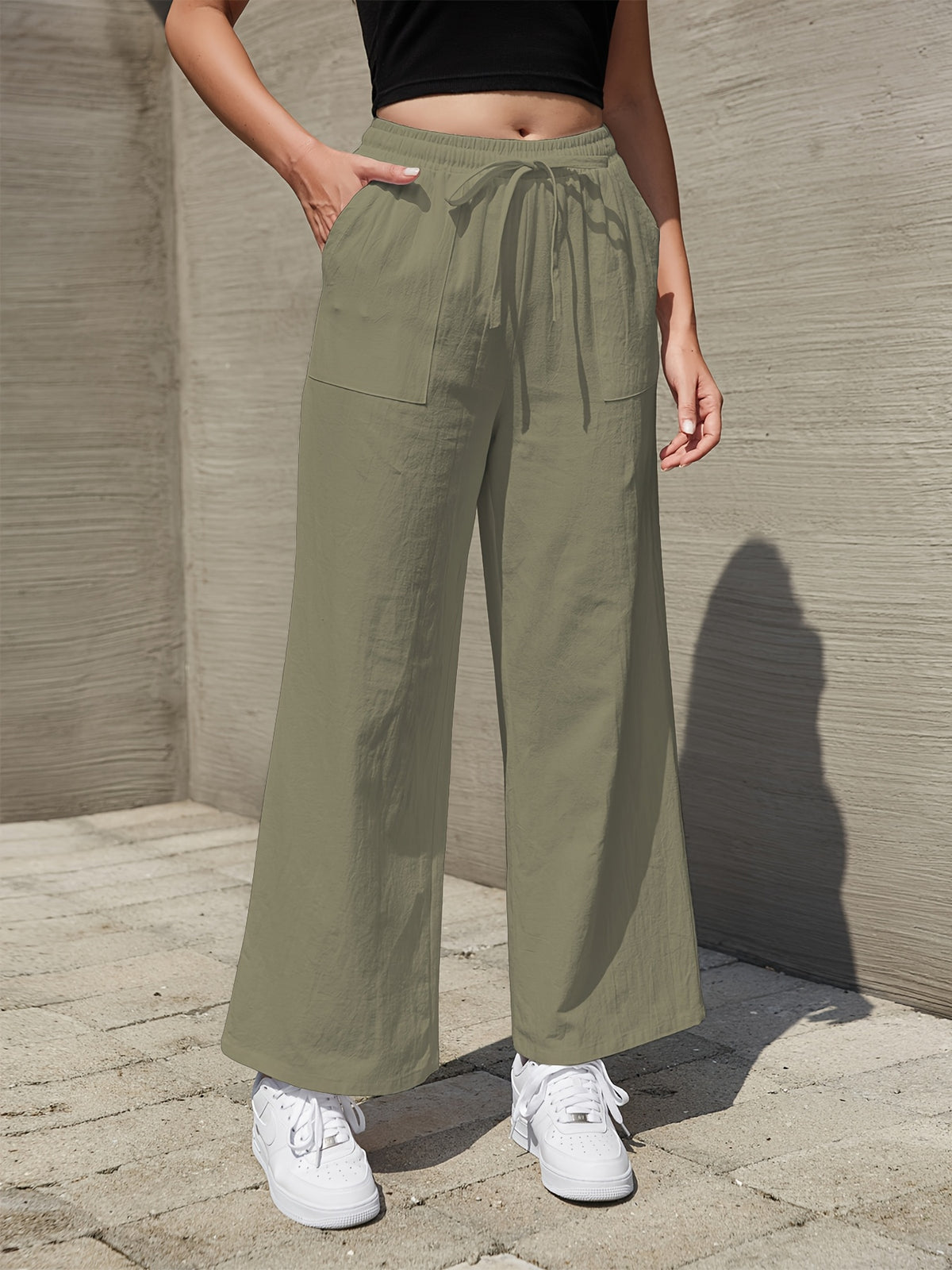 Pantalon en lin grande taille — Sept teintes, poches devant