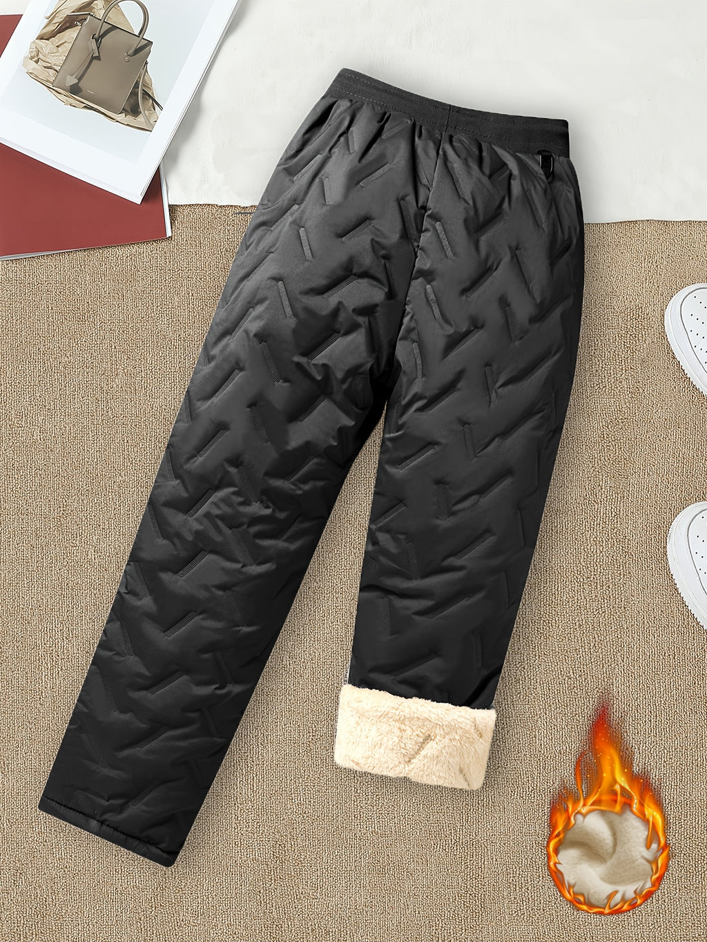 Pantalon de sport grande taille — Matelassé doublé sherpa d'hiver