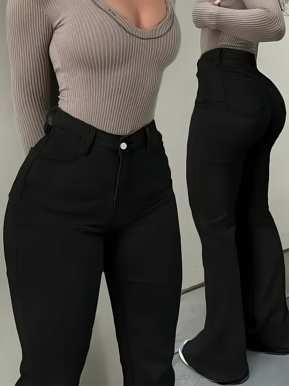 Pantalon grande taille, coupe évasée, tenue franche, ligne affirmée