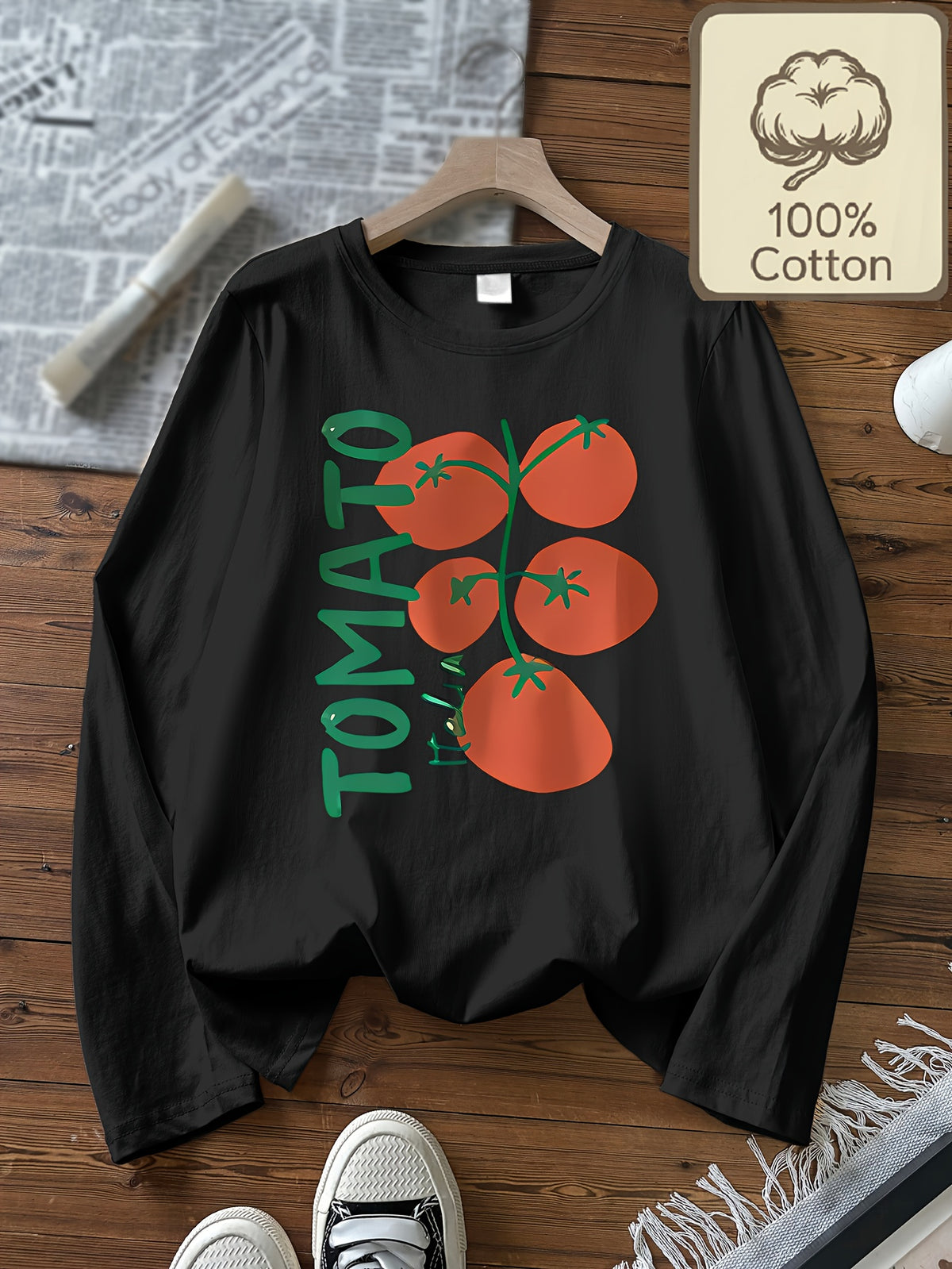 Top grande taille, col rond, manches longues, toucher naturel, vu de dos