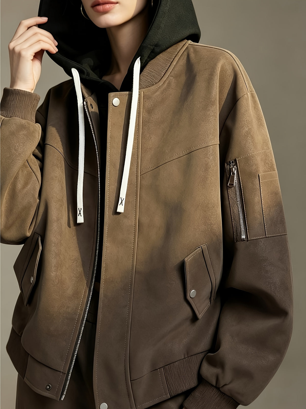 Trench grande taille, coupe ample, fermeture zippée, chaleur d'hiver — composition : 88% Polyester, 10% Coton, 2% Viscose