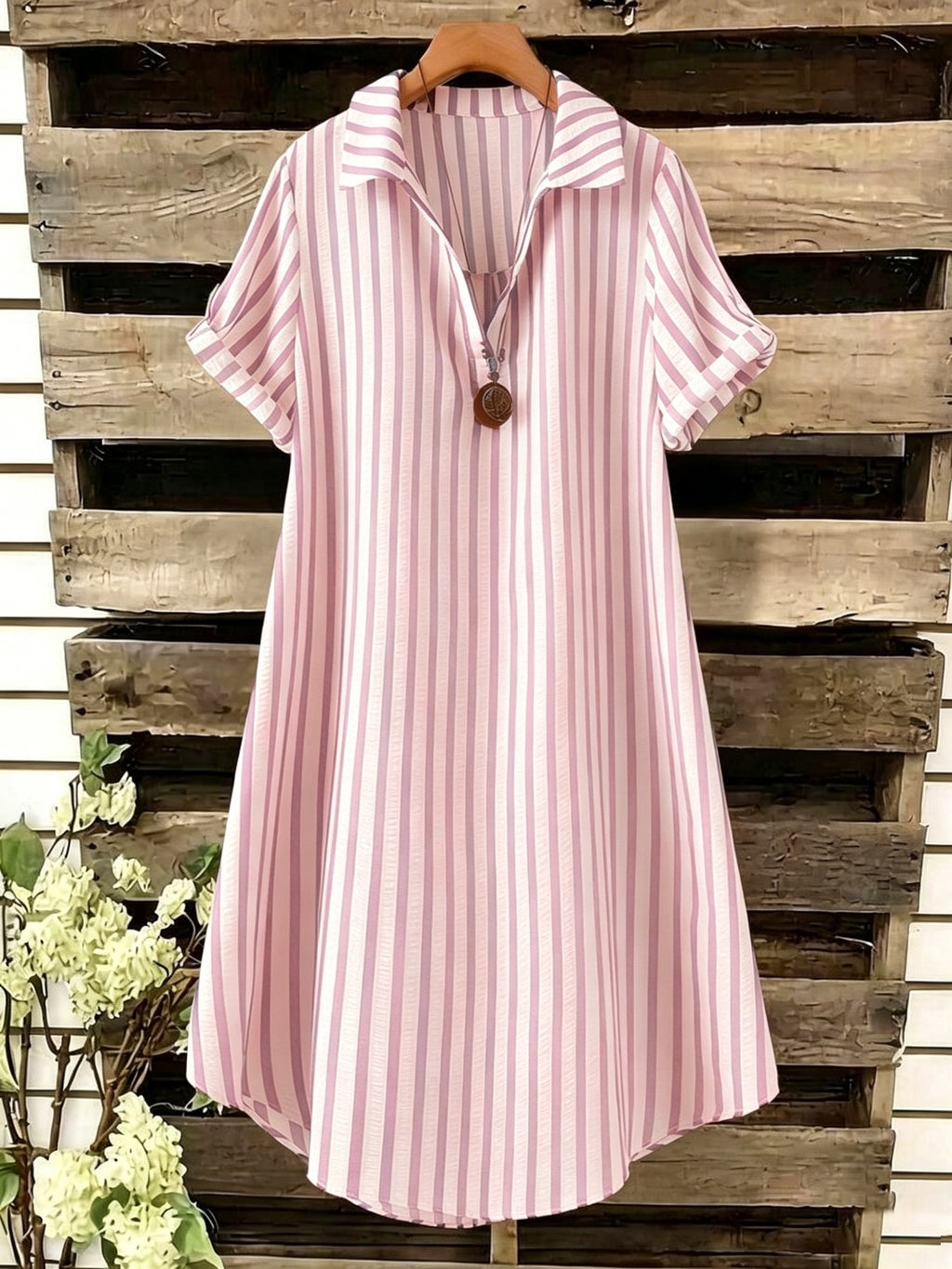 Robe chemise grande taille — Rayée verticale en sept coloris