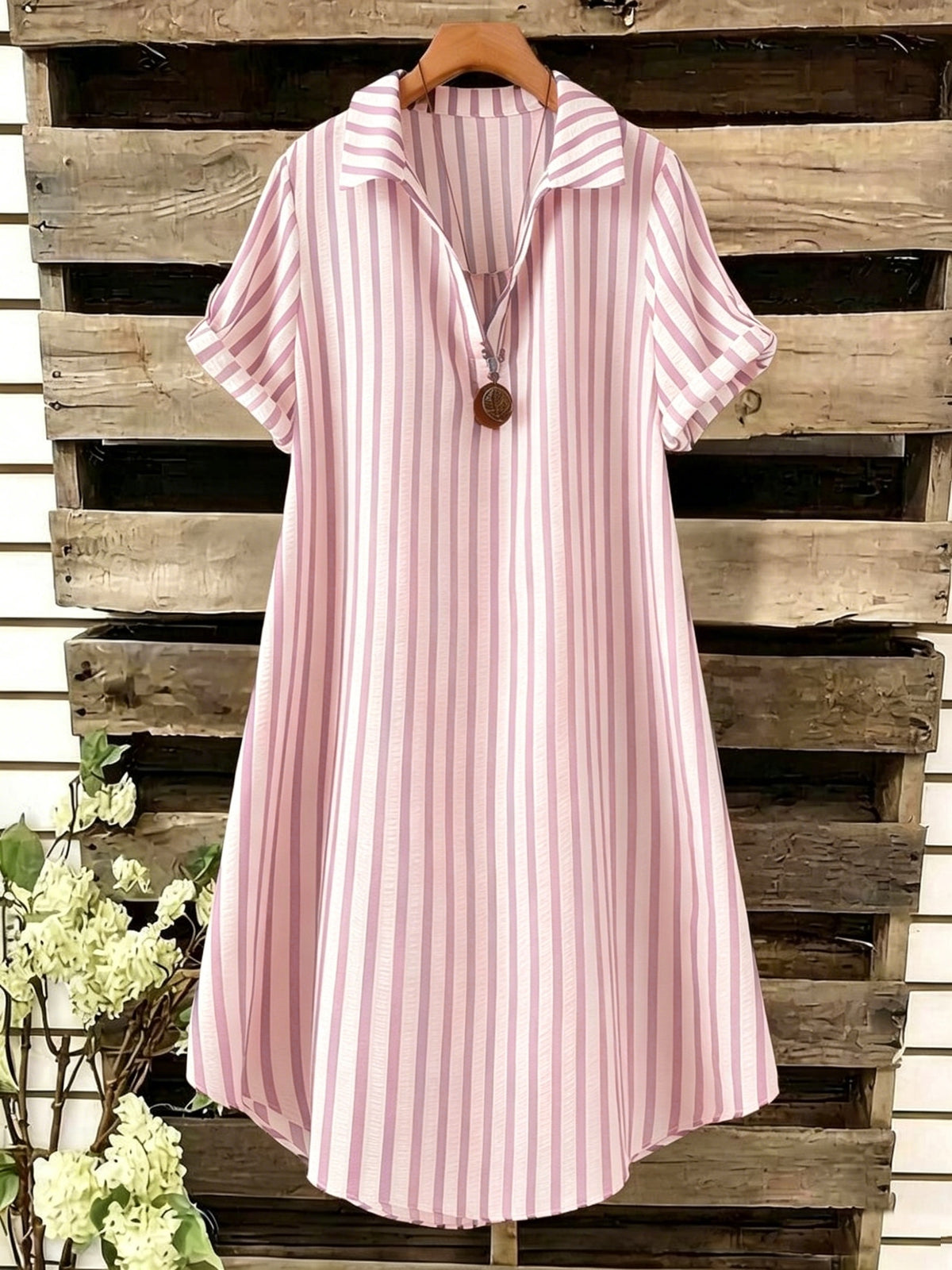 Robe chemise grande taille — Rayée verticale en sept coloris