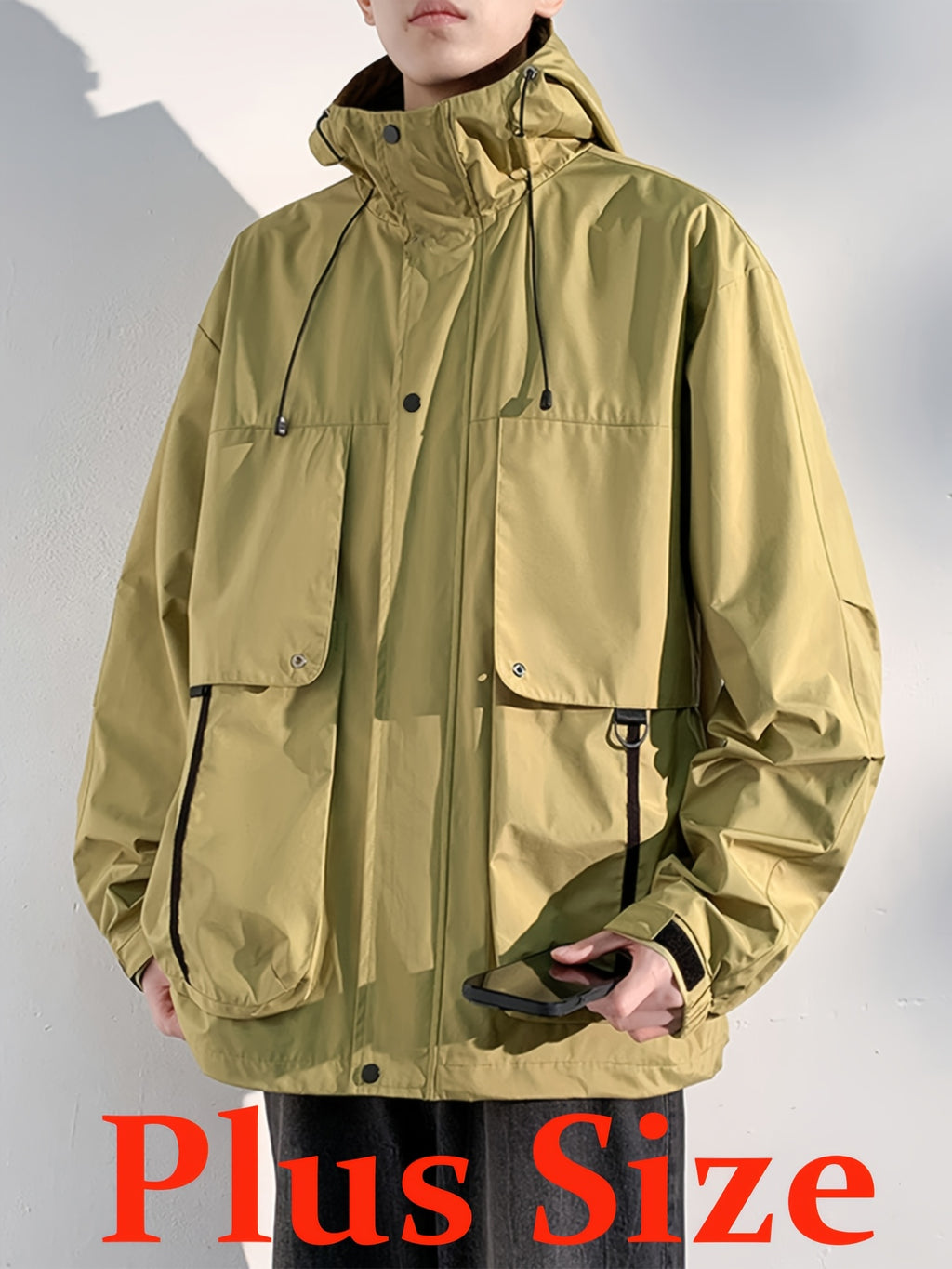 Veste grande taille, coupe ample, épaules dénudées, poches pratiques, vu de dos