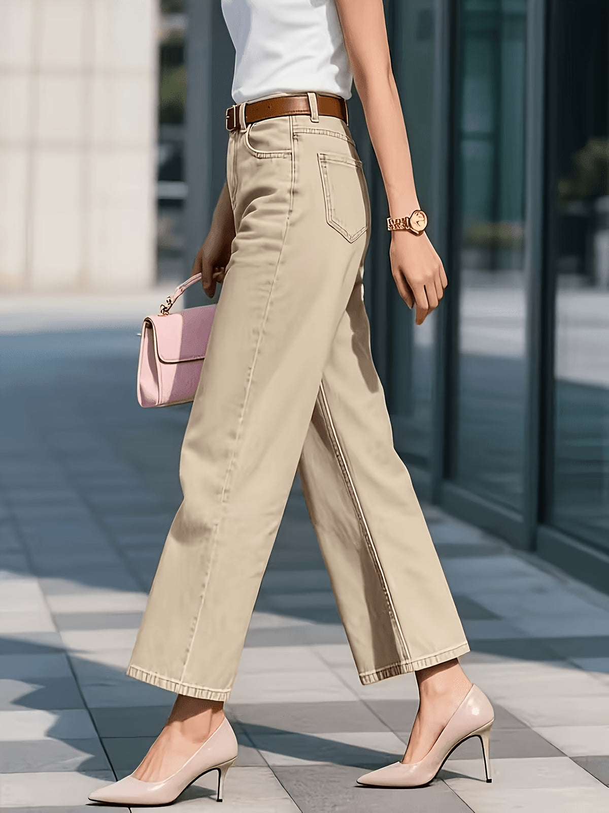 Pantalon grande taille, coupe oversize, poches pratiques, tenue franche, vue de profil