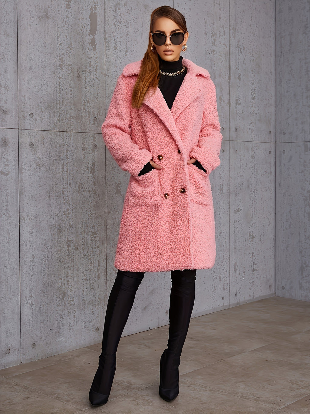 Manteau grande taille, col à revers, boutonnage, chaleur d'hiver