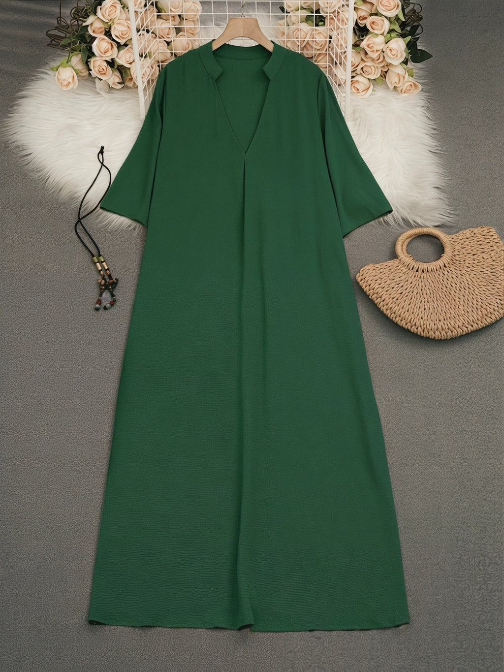 Robe longue grande taille — Caftan uni à fentes latérales