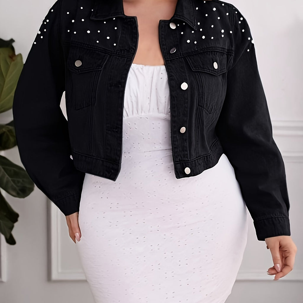 Blazer grande taille, coupe oversize, tenue franche — matière : denim