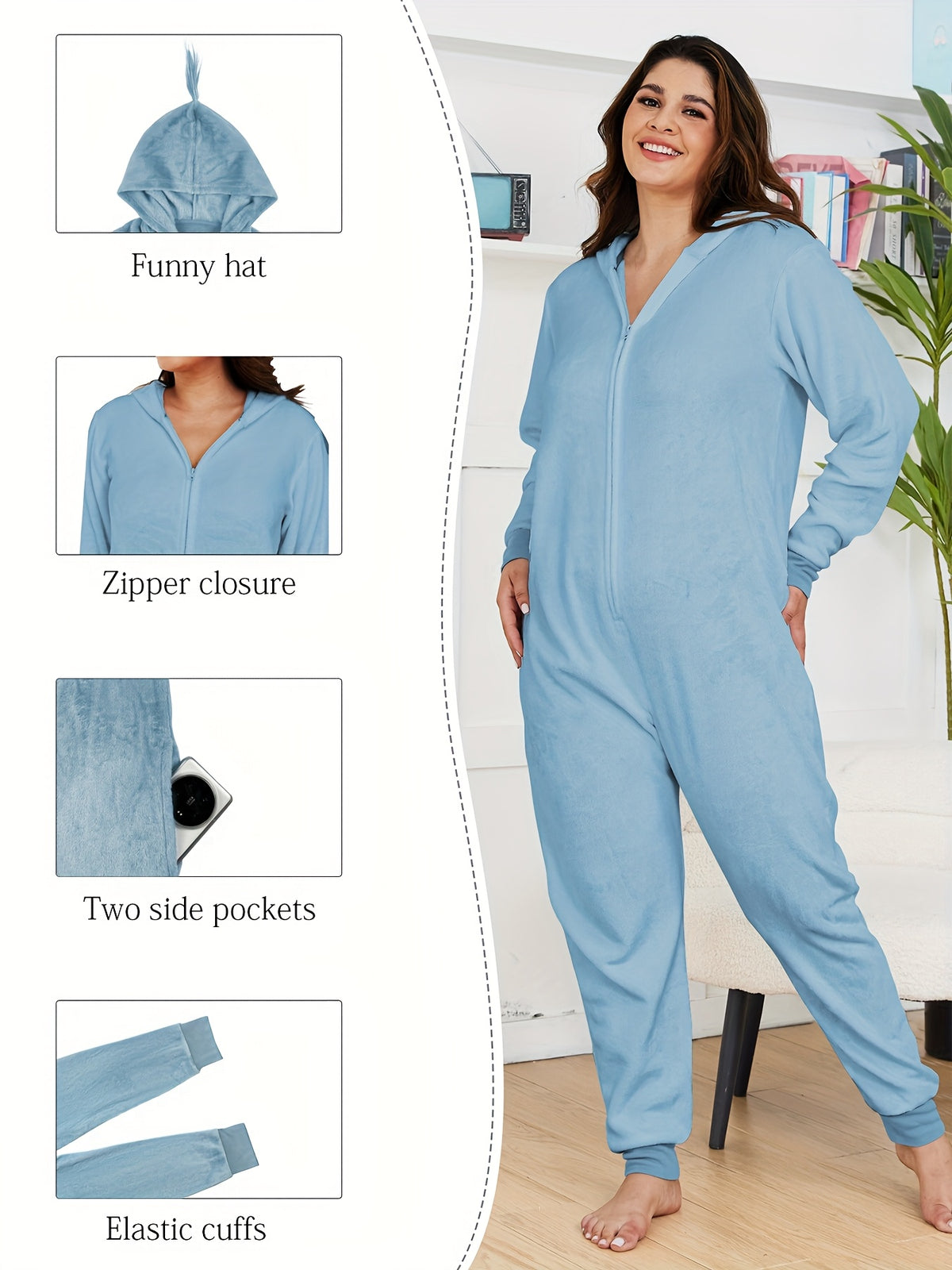 Combinaison grande taille, coupe oversize, capuche, chaleur d'hiver