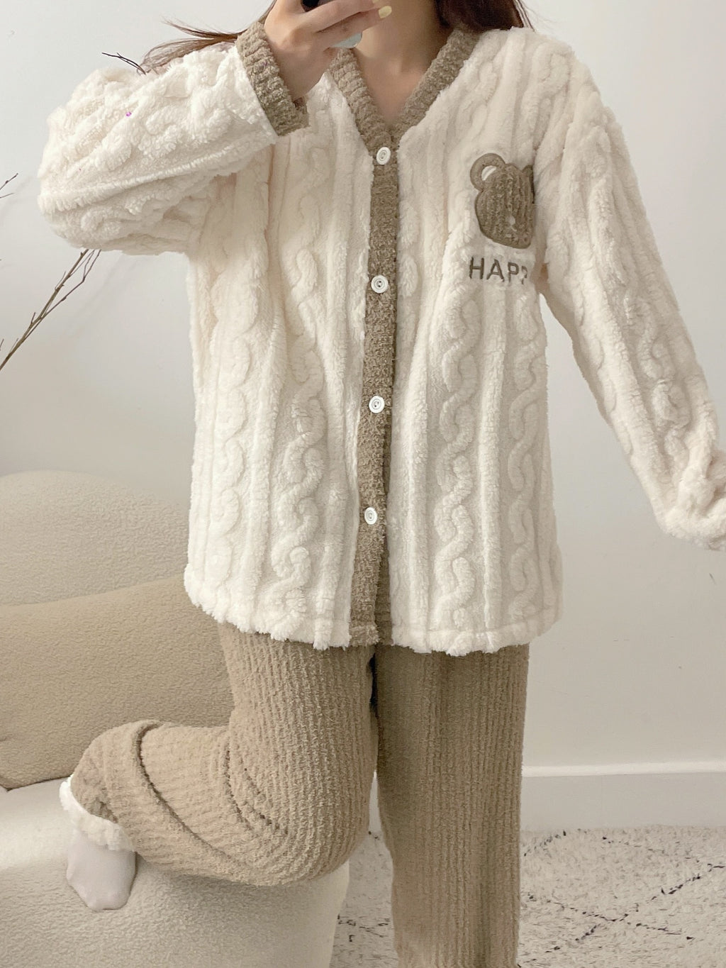 Pyjama grande taille, chaleur d'hiver, vue de profil