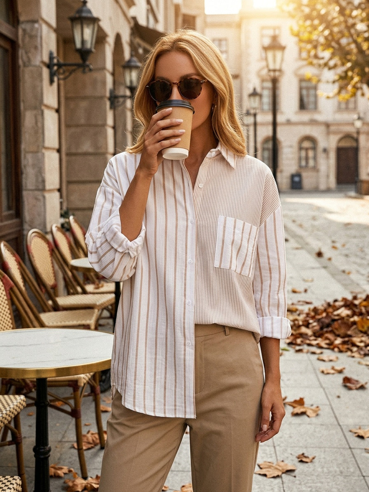 Chemise grande taille à rayures, manches longues, tombé fluide, autre coloris
