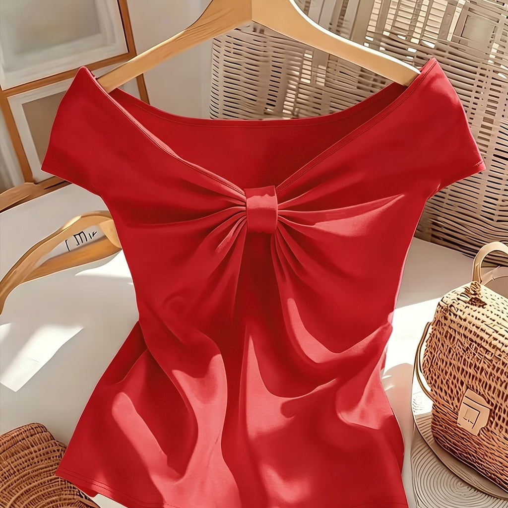 T-shirt grande taille, épaules dénudées, manches courtes, tissu opaque