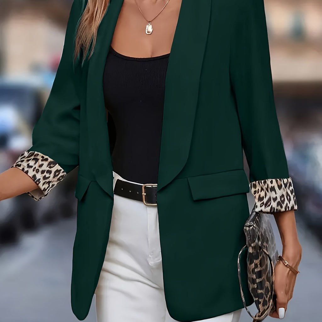 Blazer grande taille à imprimé léopard, coupe oversize — matière : polyester