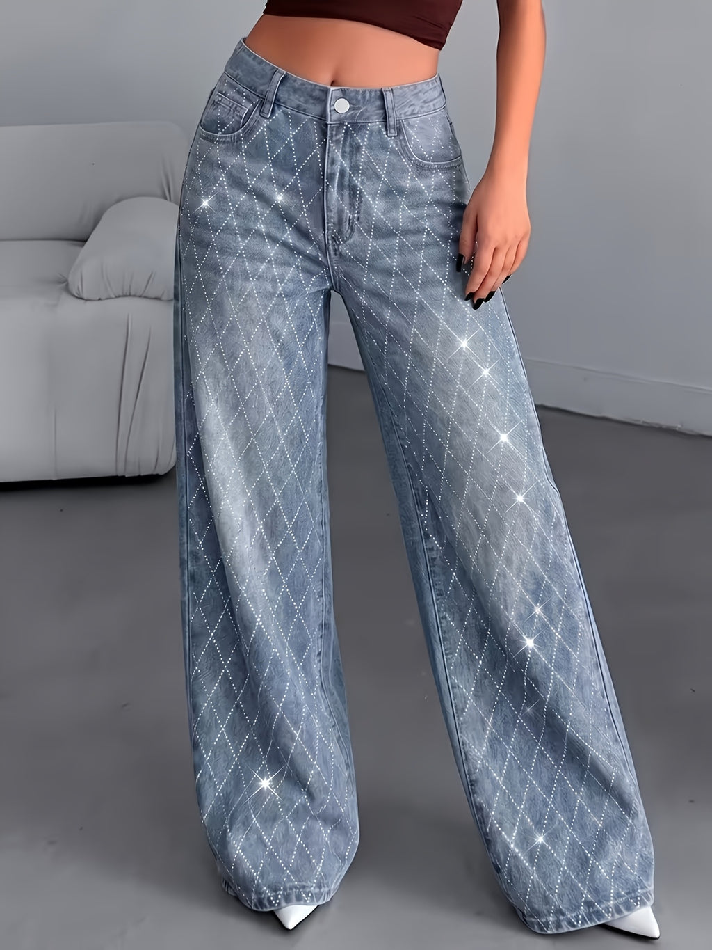 Pantalon grande taille à imprimé géométrique, coupe évasée, tenue franche, tissu opaque