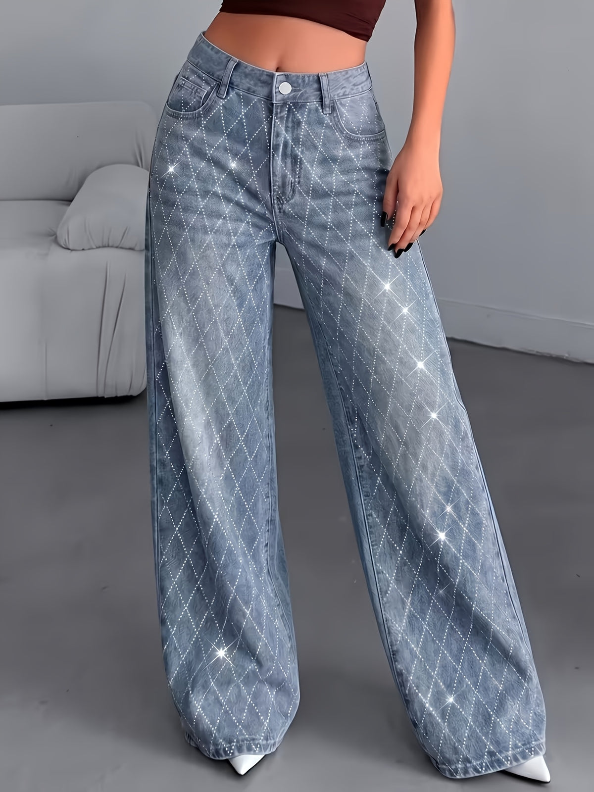 Pantalon grande taille à imprimé géométrique, coupe évasée, tenue franche, tissu opaque