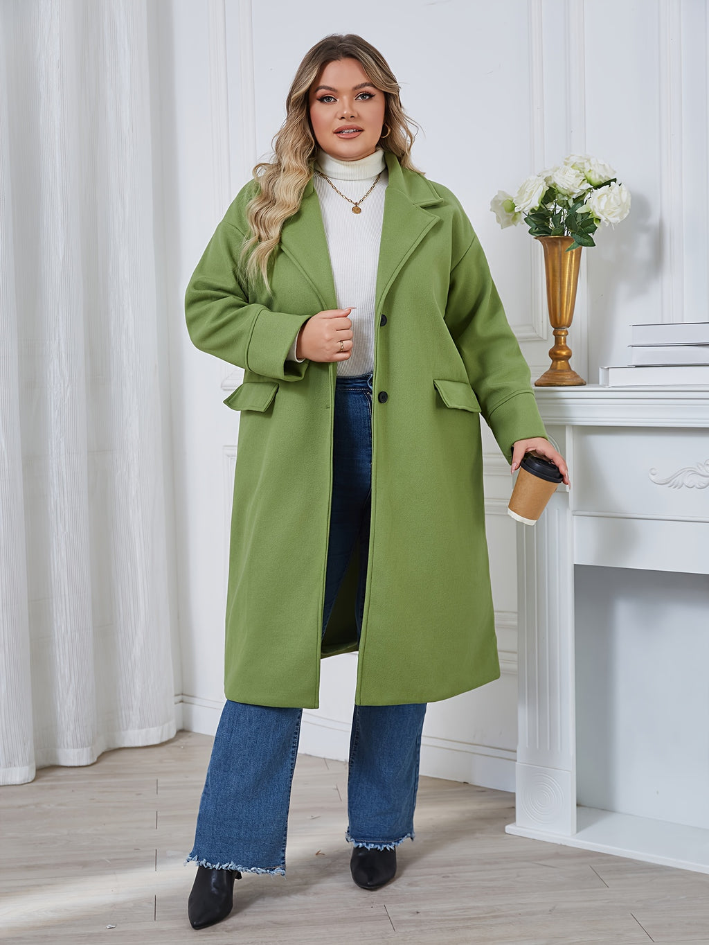 Manteau grande taille, coupe asymétrique, chaleur d'hiver, détail du col