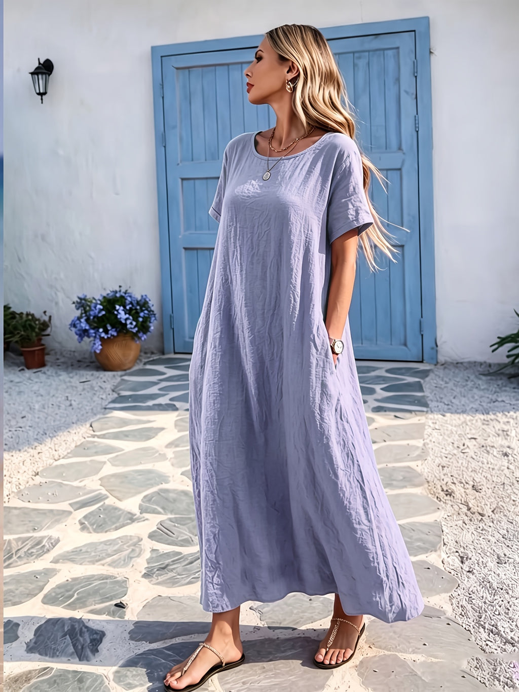 Robe en lin grande taille — Maxi cocon à poches de côté