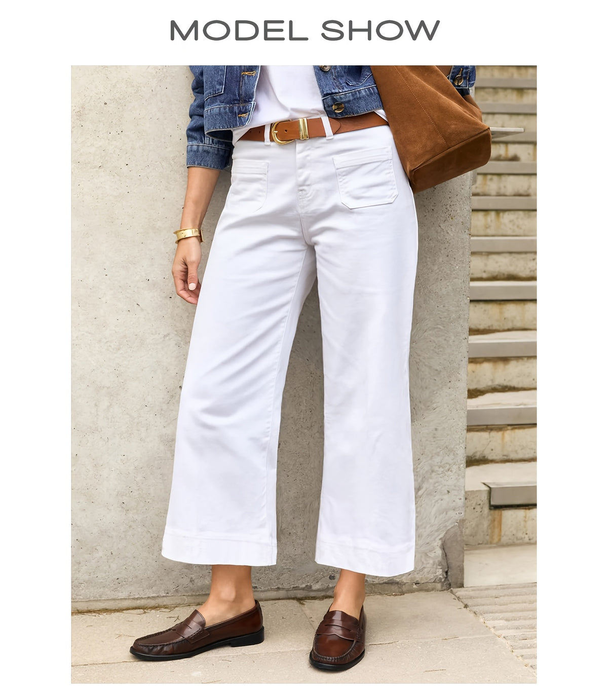Pantalon grande taille, coupe droite, poches plaquées, tenue franche — composition : 97% Coton, 3% Élasthanne