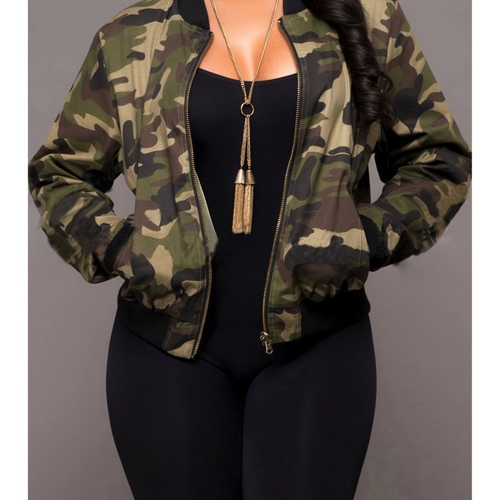 Veste grande taille, manches longues, esprit décontracté — matière : polyester