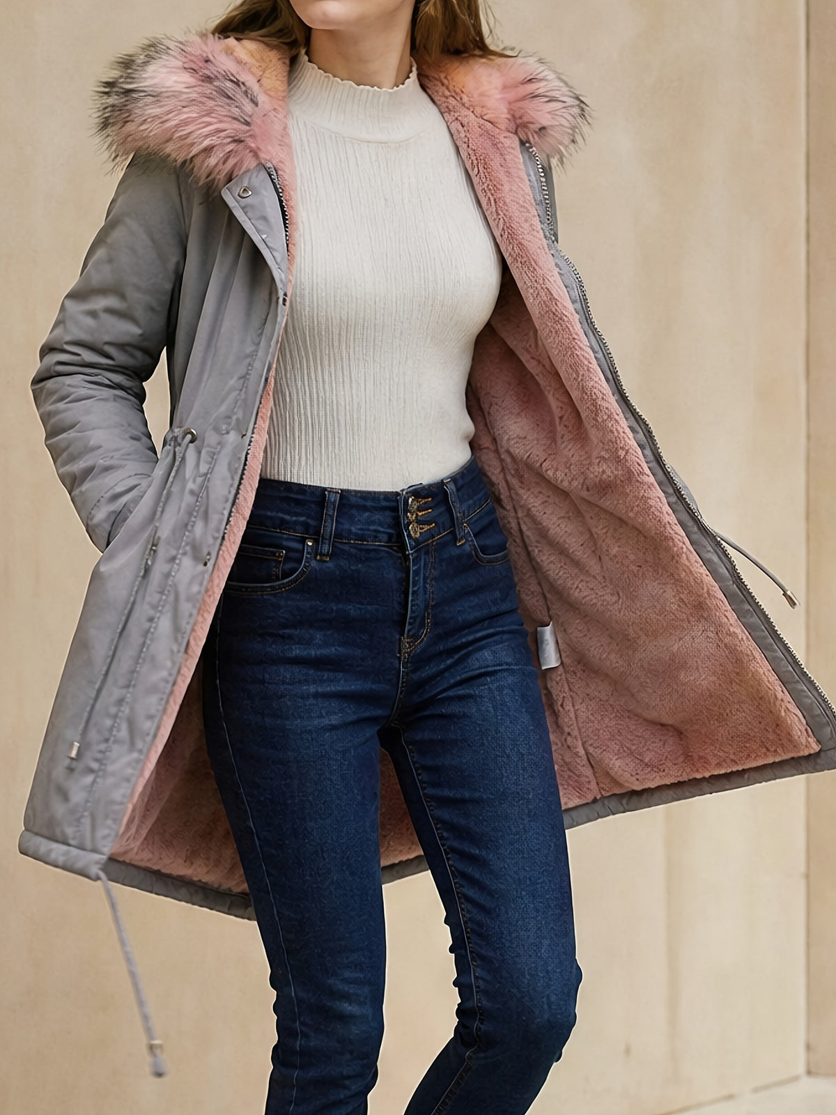 Manteau grande taille, cordon de serrage, capuche, chaleur d'hiver, autre coloris