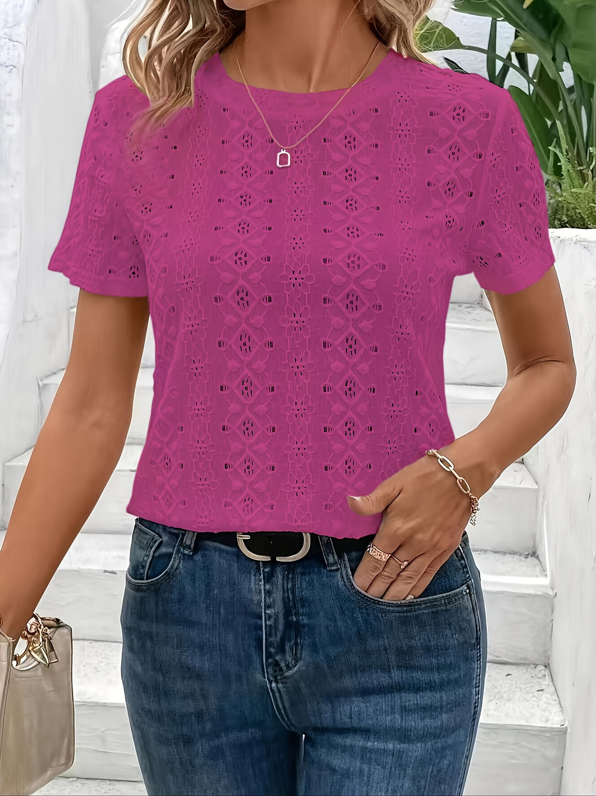 T-shirt grande taille en maille, manches courtes, maille souple, visuel produit