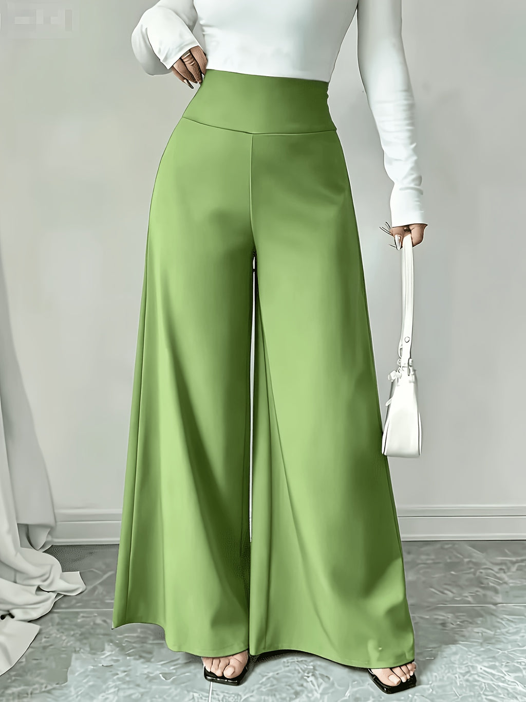 Pantalon grande taille, coupe évasée, jambe large, esprit décontracté, visuel produit