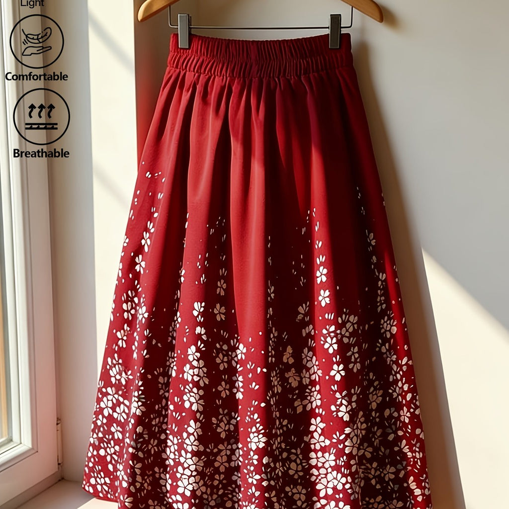 Jupe grande taille à imprimé fleuri, coupe droite, jambe large, tissu opaque