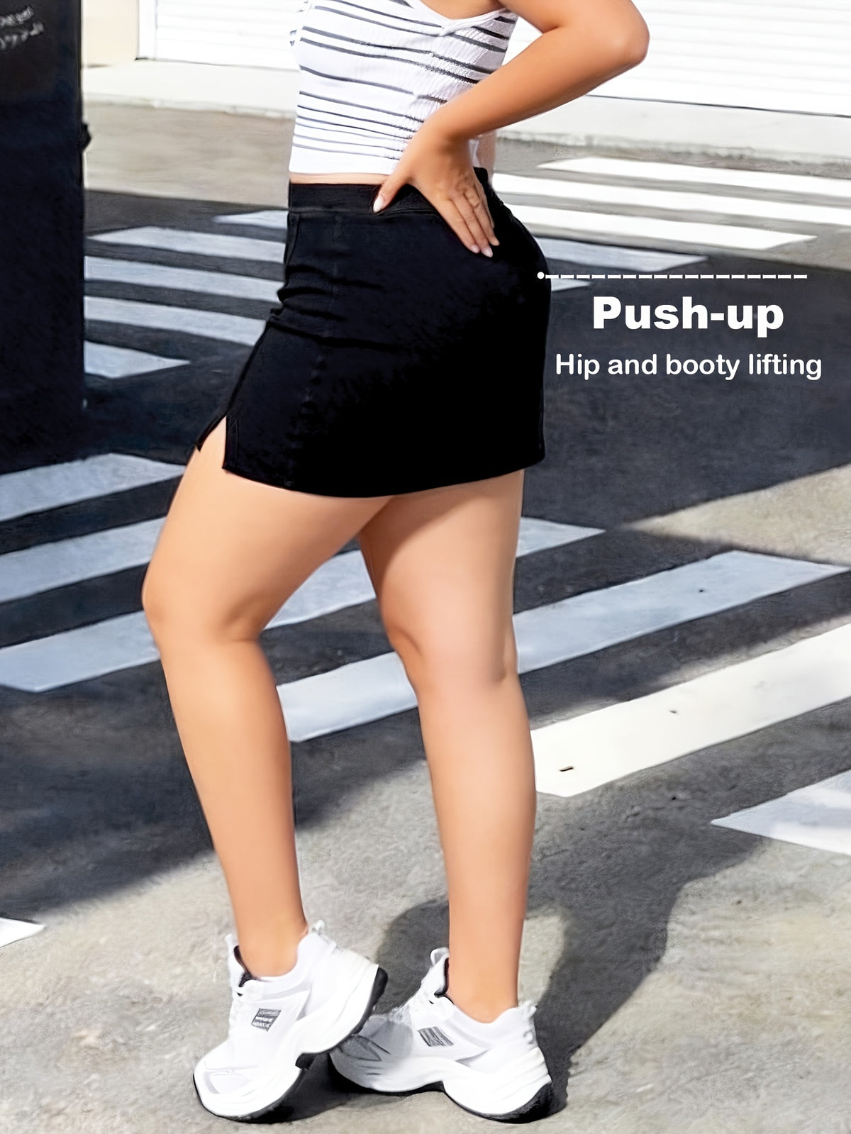 Jupe grande taille, coupe oversize, tenue franche, forte élasticité, vu de dos