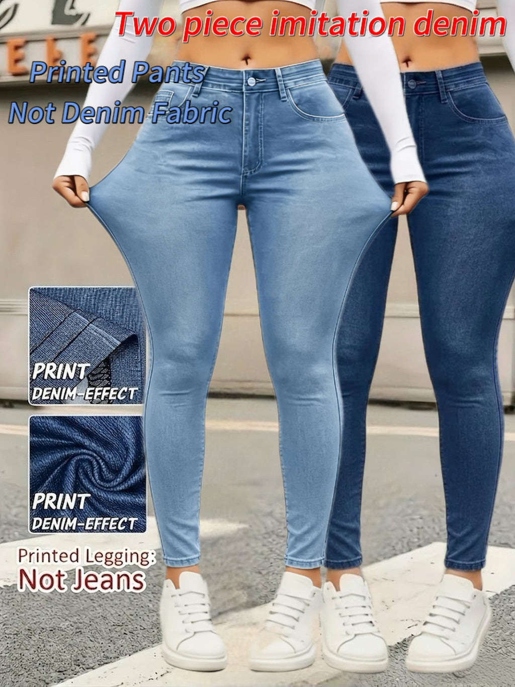Legging imprimé grande taille — Lot de deux, effet denim