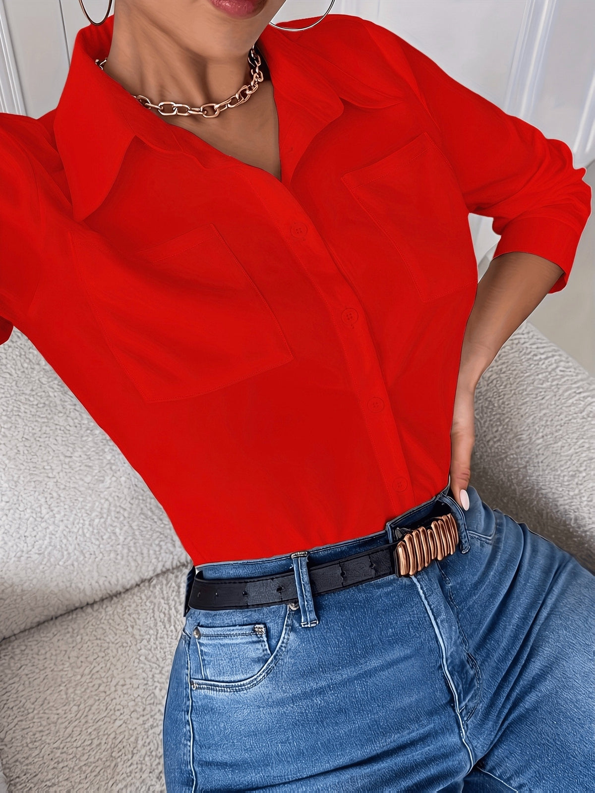 Chemise grande taille à broderies, manches longues Image