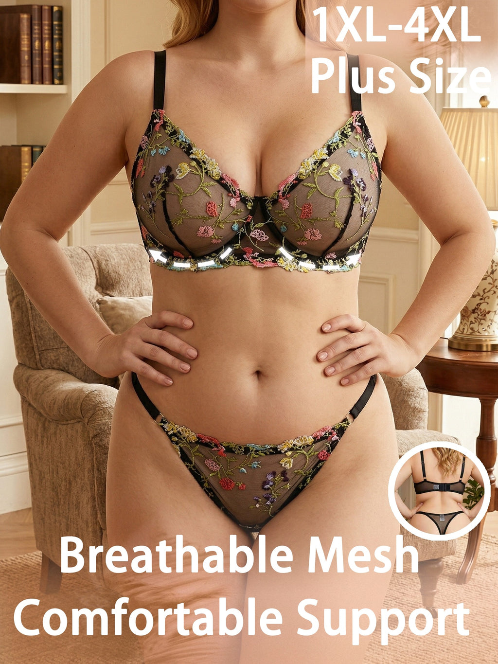 Ensemble grande taille à imprimé fleuri, broderie, ligne affirmée