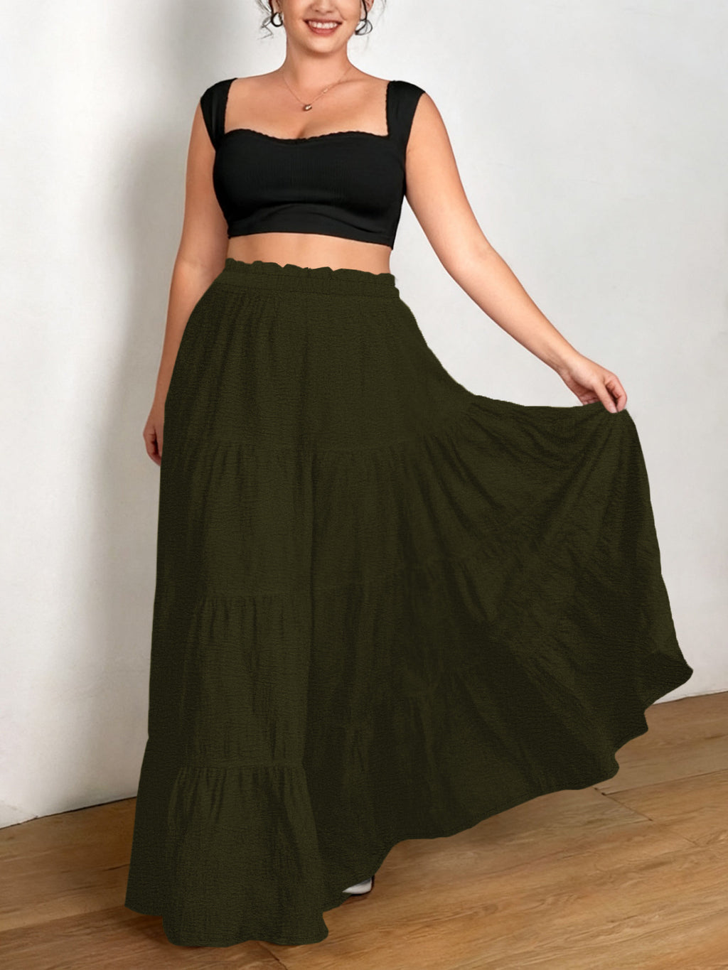 Jupe grande taille, coupe évasée, allure élégante, vu de dos