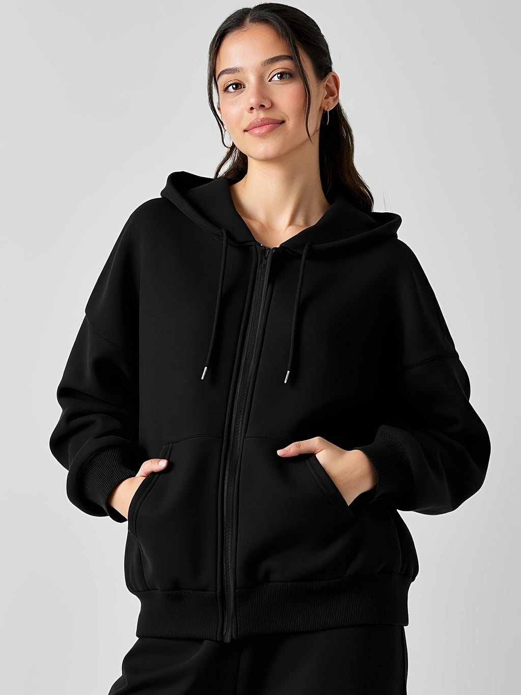 Sweat grande taille, coupe oversize, fermeture zippée, capuche