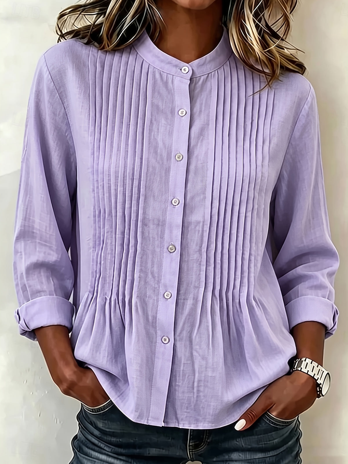 Chemise grande taille, manches longues, plissé — composition : 97% Polyester, 3% Élasthanne