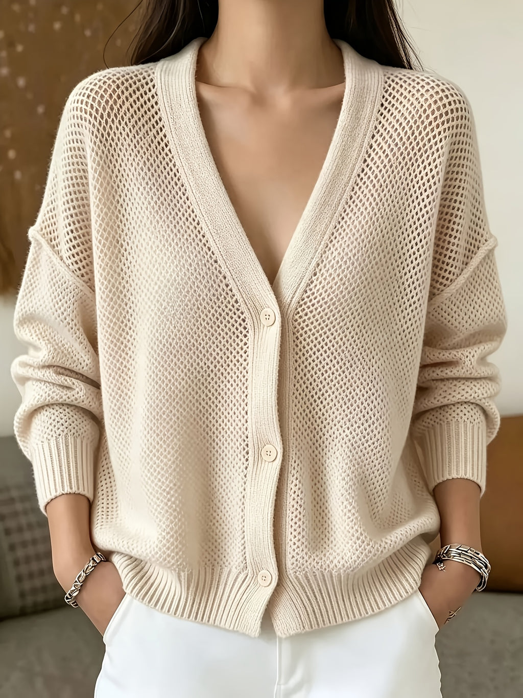Cardigan grande taille, col V, manches longues, chaleur d'hiver