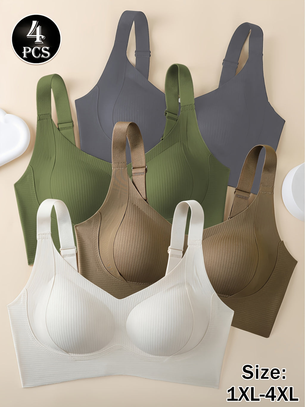 Soutien-gorge grande taille — Quatuor en maille côtelée