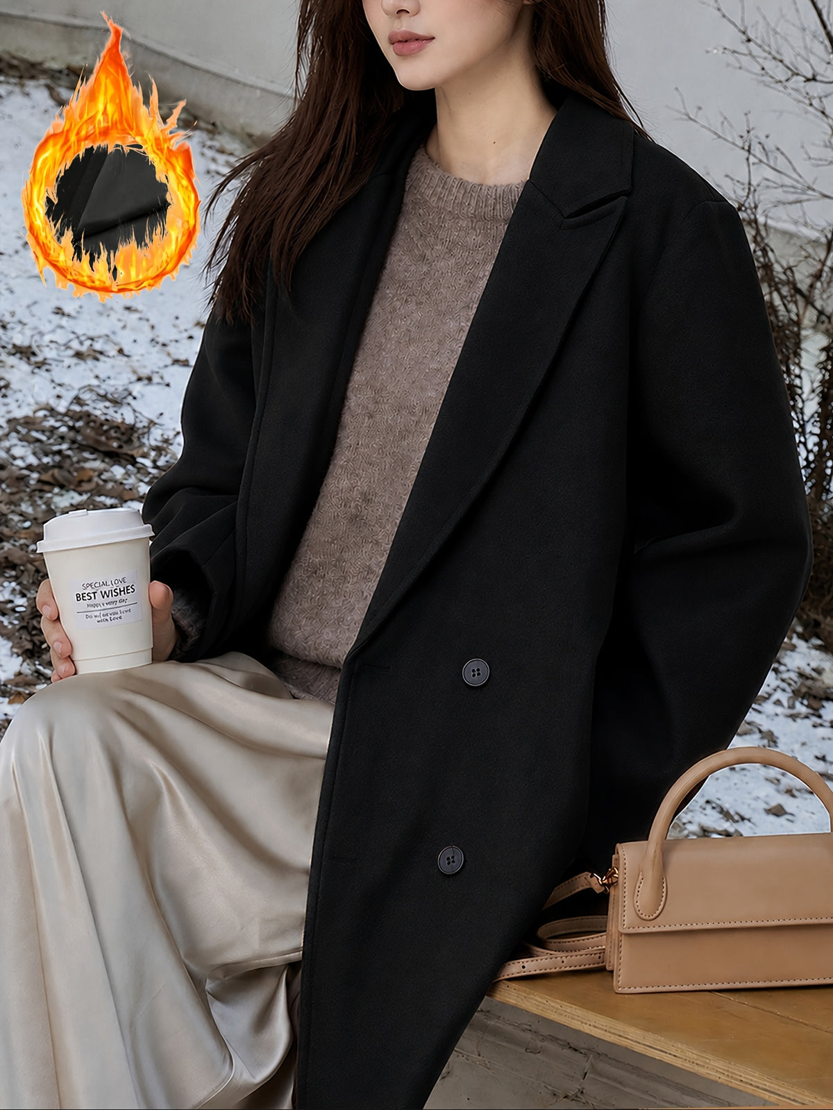 Manteau grande taille, coupe oversize, doublure, chaleur d'hiver — matière : polyester