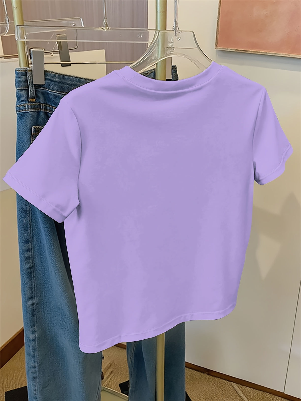 Top grande taille, col rond, manches courtes, toucher naturel, autre coloris
