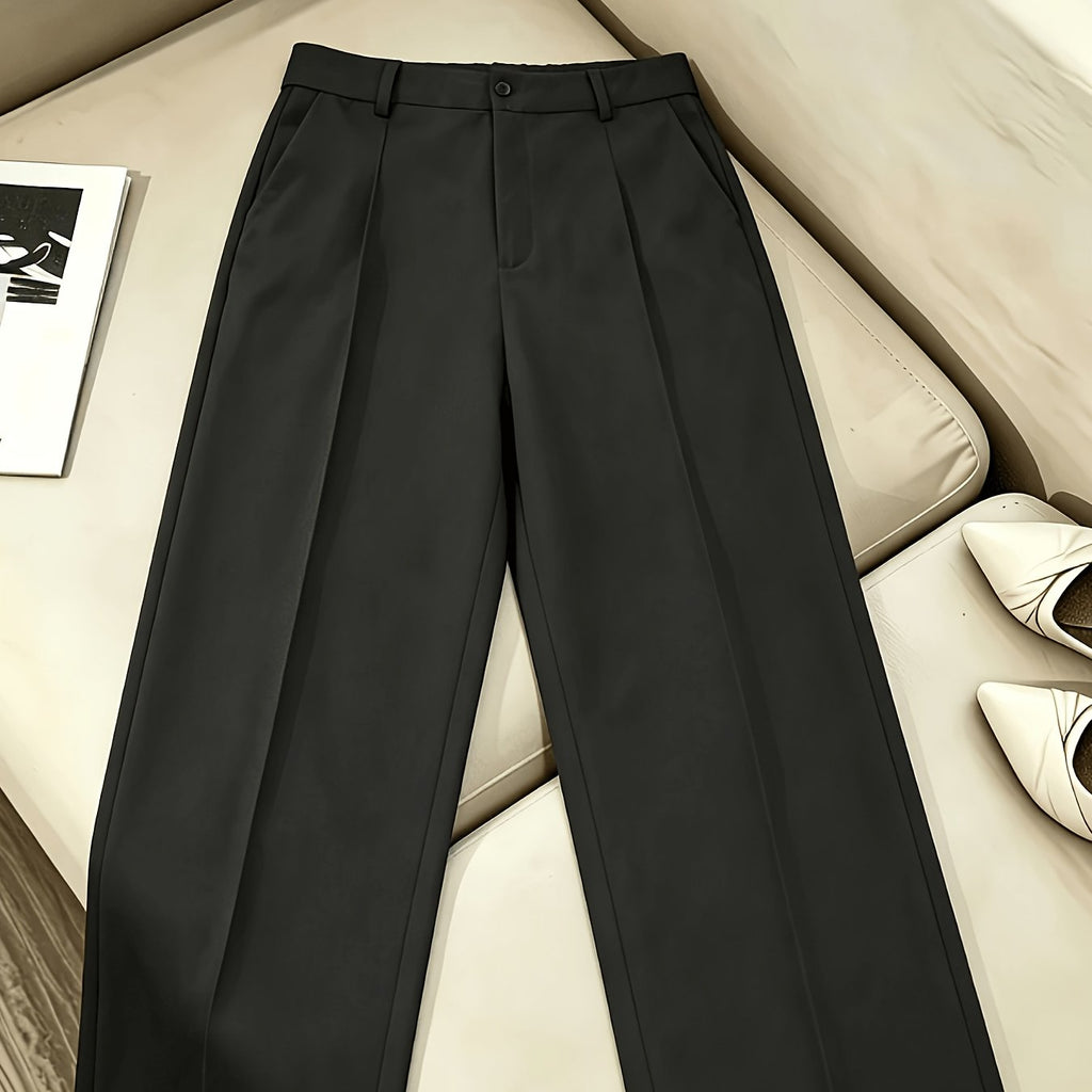 Pantalon grande taille, coupe droite, allure élégante — matière : polyester