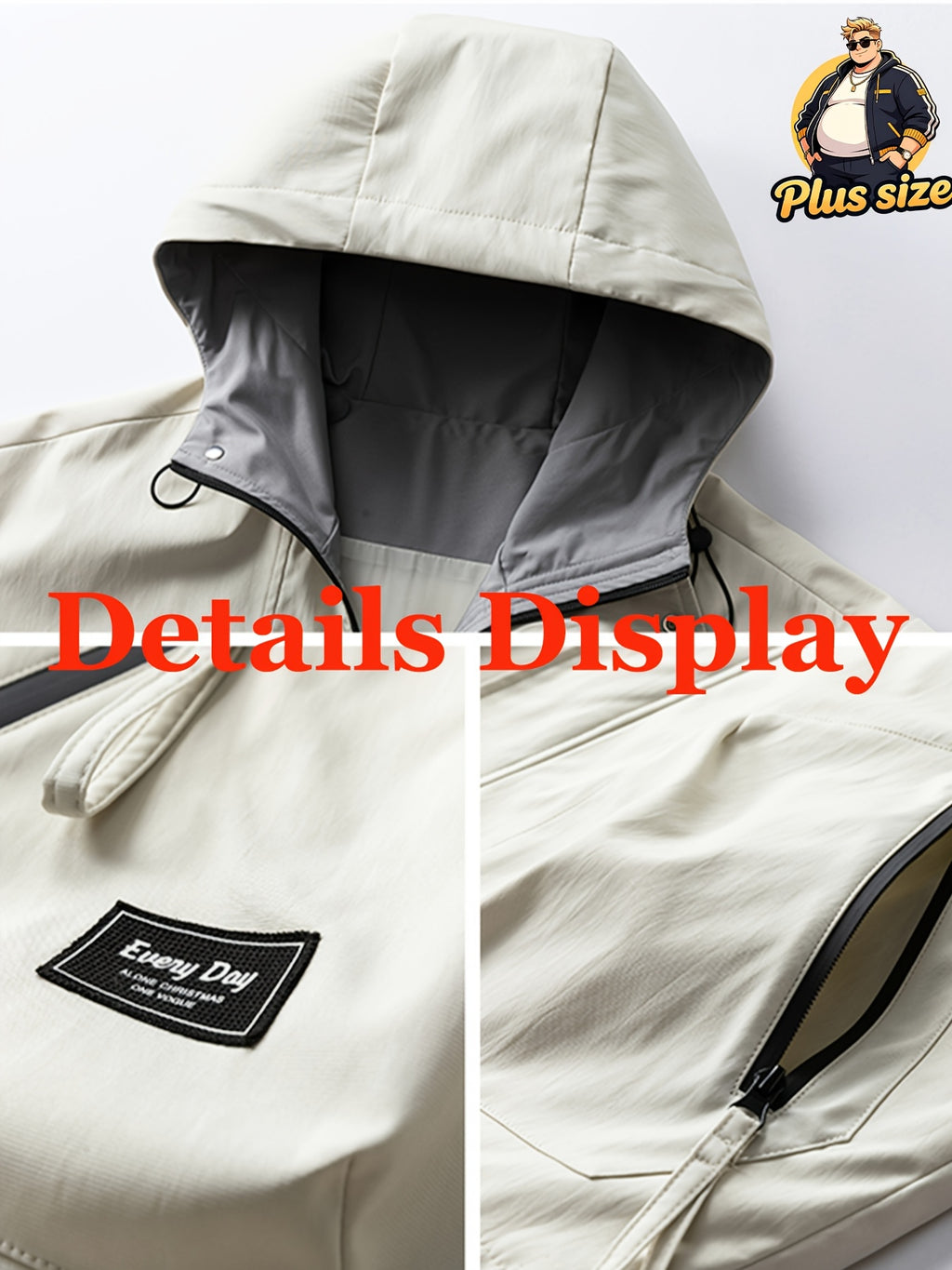 Veste grande taille, coupe ample, poches pratiques, coupe-vent, détail du tissu