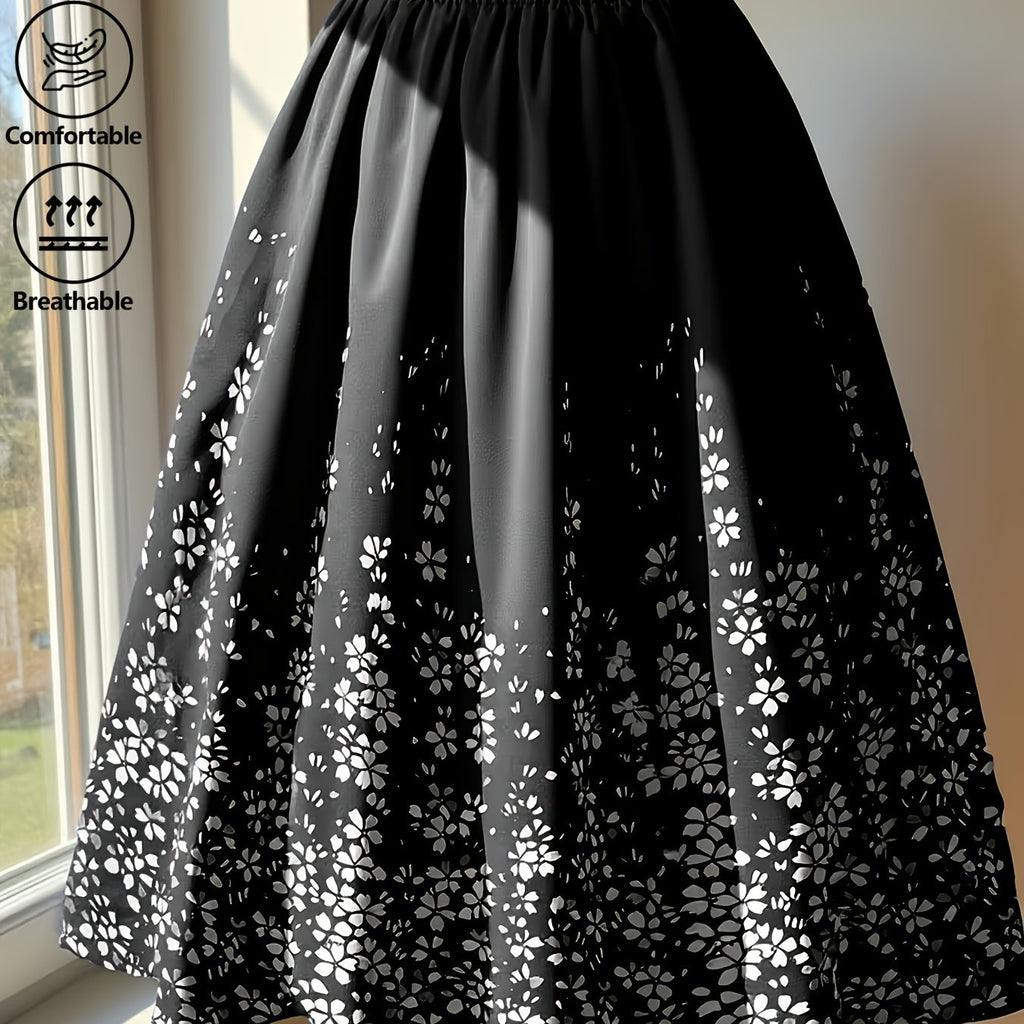 Jupe grande taille à imprimé fleuri, coupe droite, jambe large — composition : 100% Polyester