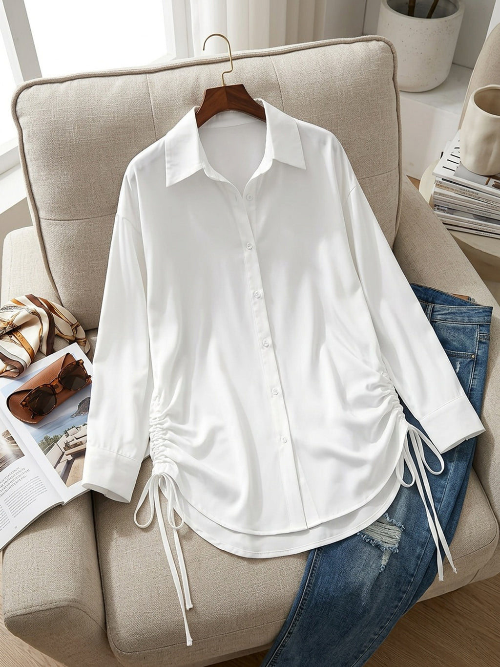 Chemise grande taille, boutonnage, manches longues, visuel produit